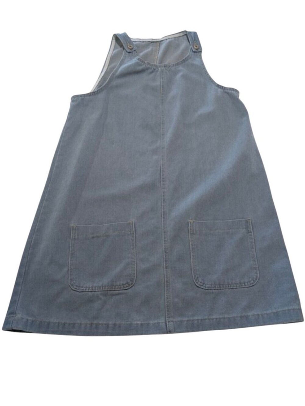 Women’s Large Light Wash Denim Jumper Dress Cotton Blend Utility Pockets Casual